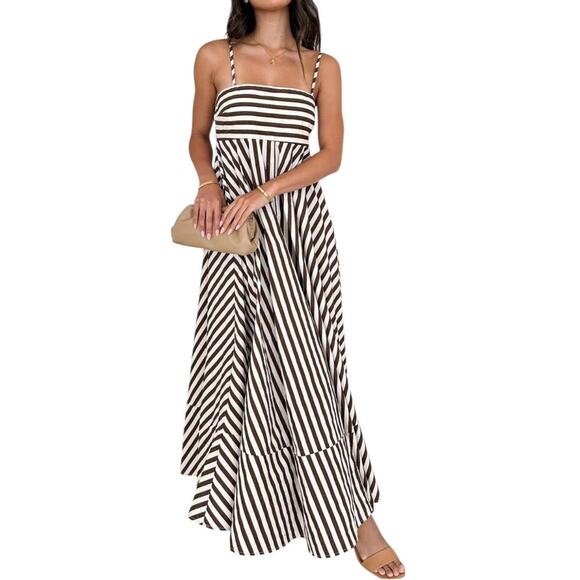 Commense Brown White Striped Maxi Dress NWT Sleeveless Size XL - Picture 1 of 5
